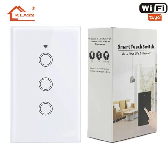 Klass Us Standard IP65 Bluetooth Wireless WiFi Wall Touch Tuya Elektrischer Lichtschalter mit Smart Switch aus gehärtetem Glas